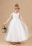Lovely Sleeveless Applique Tulle Flower Girl Dresses With Bownot FL0023
