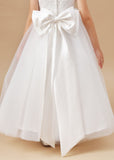 Lovely Sleeveless Applique Tulle Flower Girl Dresses With Bownot FL0023