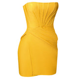 Yellow Sweetheart Pleats Bandage Homecoming Dresses