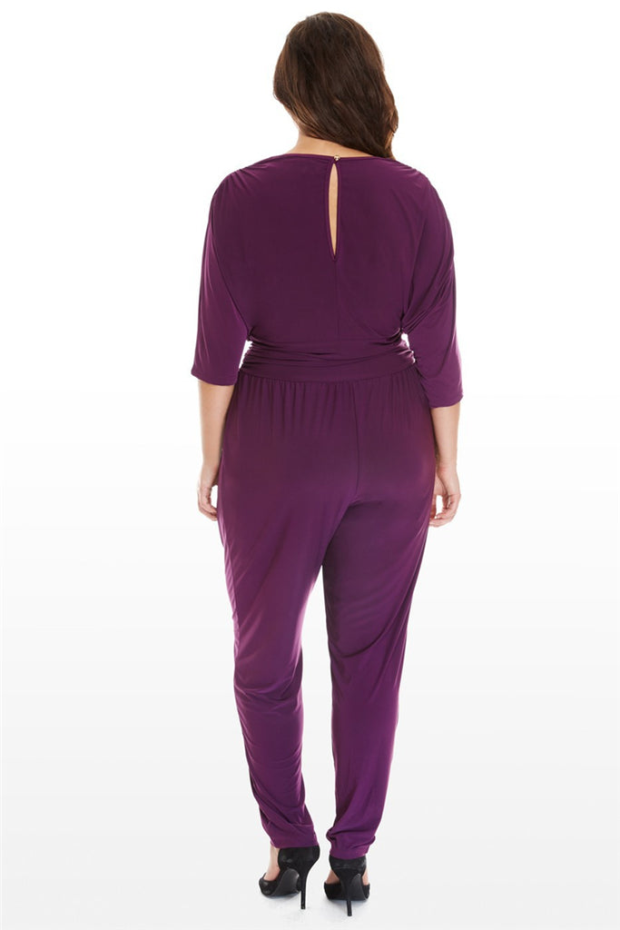 Sexy V-Neck 3/4 Sleeve Purple Formal Jumpsuit FP1131