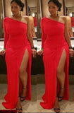 Red One Long Sleeve Mermaid Irregular Prom Dresses Cheap Formal Dresses P1221