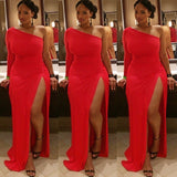 Red One Long Sleeve Mermaid Irregular Prom Dress Formal Dress FP1127