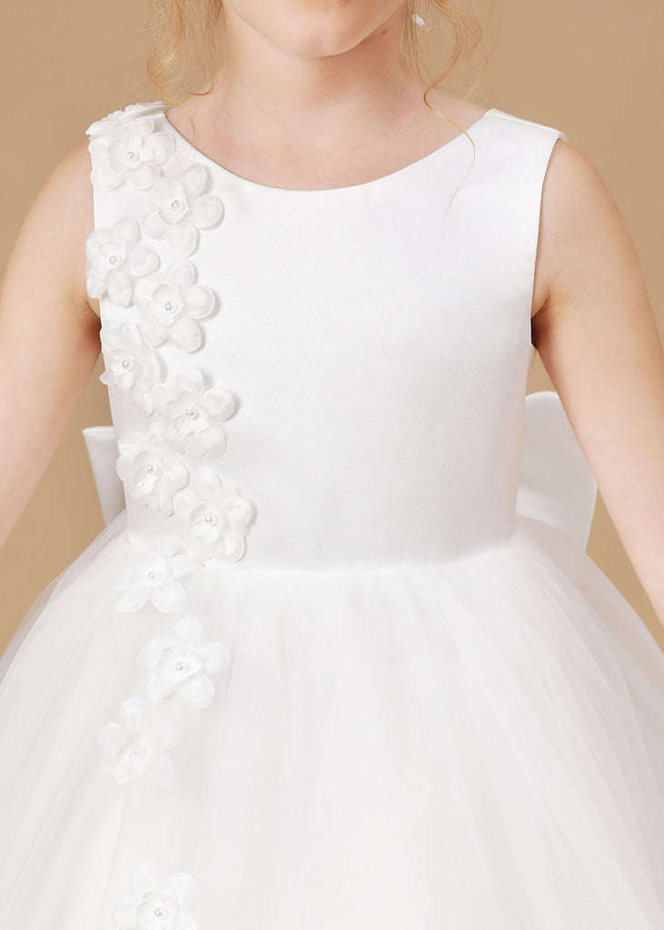 Chic Hi-Lo Sleeveless Applique Tulle Stain Flower Girl Dresses With Bownet FL0025
