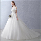 White Off-the-Shoulder Ball Gown Beads Sweetheart Floor-Length Wedding Dress PM751