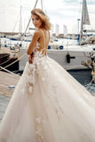 Gorgeous V Neck Tulle Ivory Wedding Dresses with Appliques N138