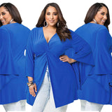 Royal Blue Long Sleeve V-Neck Stretchy Casual Dresses FP2560