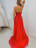 Shiny A Line Appliques Red Prom Dress Evening Dress PD1132