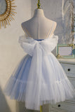 Spaghetti Straps Light Blue Lace Appliques Tulle Princess Homecoming Dress