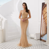 Shiny Mermaid Sleeveless Beading Tulle Prom Dress WH55302