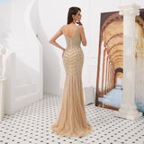 Sexy Deep V-Neck Mermaid Sleeveless Beads Prom Dress WH60716