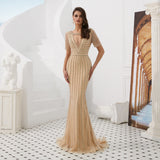 Elegant Mermaid Short Sleeve Beading Tulle Prom Dress WH60301