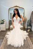Charming Mermaid V Neck Lace Wedding Dresses N065