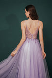 Charming A Line Spaghetti Straps Beading Tulle Long Prom Dresses Party Dresses WH351053