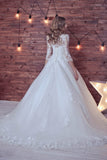 Lace Appliques Half Sleeve Romantic White Ball Gown Tulle Lace up Wedding Dress PM411