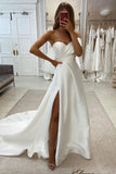 A-line Strapless Satin Wedding Dress with Slit N131