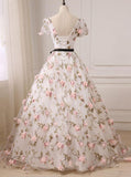 Ball Gown V-Neck Floral Tulle Prom Dress