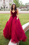Gorgeous Sweetheart Velvet Tulle Ball Gown Burgundy Quinceneara Dresses PH386
