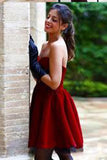 Fabulous Sweetheart Short Burgundy Velet Prom Homecoming Dress Ruched PM461