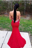 Red Halter Open Back Mermaid Sleeveless Sexy Backless Prom Dress