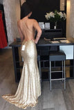 Mermaid Backless Sequin Gold Long Criss Cross Sleeveless Prom Dress