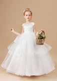 Ivory Multi-layered Tulle Ruffled Satin Flower Girl Dresses With Bow
