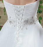 Ball Gown Strapless Beading Organza Court Train Wedding Dress With Crystals WH30263