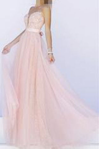 Pink Lace Backless Long Prom Dress