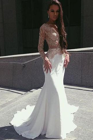 Mermaid Long Sleeves Seen Through Long Prom Dress