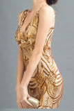 Fashion Sparkly Golden Sequins Mermaid Backless Sleeveless Floor-Length V-Neck Prom Dresses uk PH244