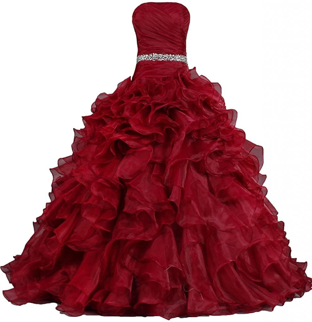 Pretty Burgundy Sweetheart Ball Gown Quinceanera Dresses Ruffle Prom Dresses