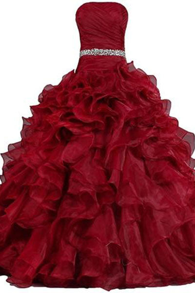 Pretty Burgundy Sweetheart Ball Gown Quinceanera Dresses Ruffle Prom Dresses