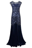 Navy Blue Sequin Gatsby Maxi Long Evening Prom Dress
