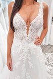 Charming V-neck Tulle Lace Appliques Wedding Dresses N076