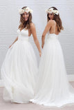Straps V-Neck Floor-Length Wedding Dresses With Ruched Sash WD054