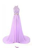 Halter Applique Open Back Long Chiffon Prom Dress Evening Dress PM490