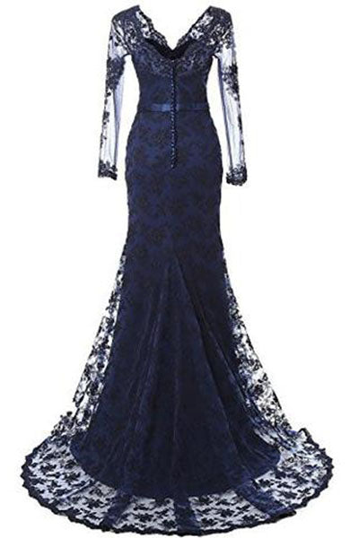 Mermaid Lace V-Neck Long Sleeve Long Prom Dress