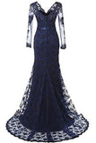 Mermaid Lace V-Neck Long Sleeve Long Prom Dress