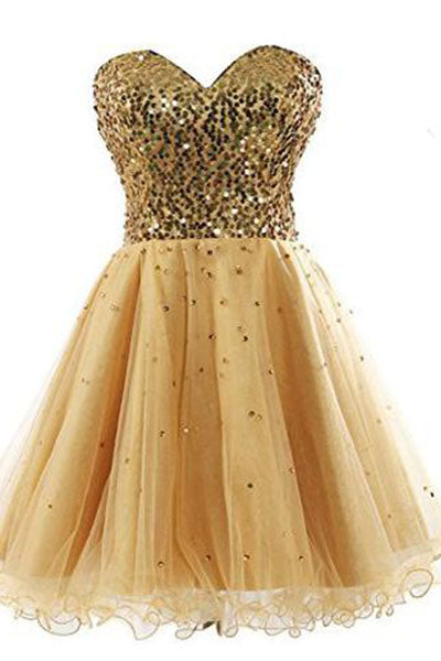 Short Sequins Tullle Homecoming Dress Prom Gown