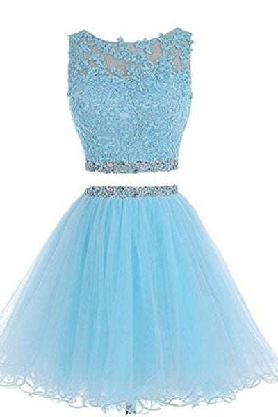 Two Pieces Applique Short Prom Dress Homecoming Dress