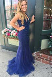 V-Neck Beading Backless Long Mermaid Prom Dresses Evening Dresses PM550