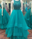 Elegant A Line Lake Blue Tulle Long Length Prom Dress