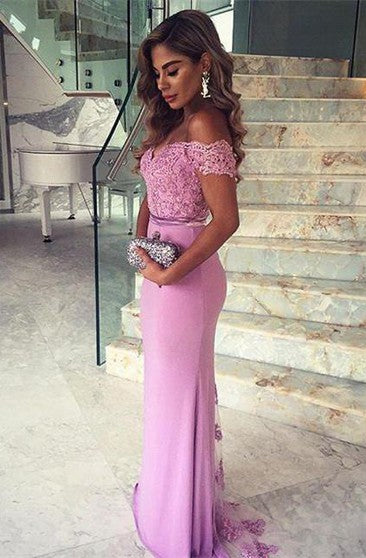 Gorgeous Mermaid Long Off-the-shoulder Prom Dresses with Sweep Train PM653