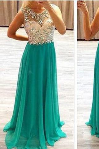 Sexy A Line Backless Cap Sleeves Chiffon Beaded Prom Dress