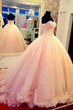 Elegant Ball Gown Strapless Organza Flowers Prom Dress