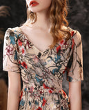 A Line V-Neck Short Sleeve Embroidery Tulle Tea Length Short Homecoming Dress WH24559