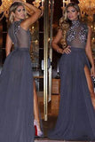 Navy Blue Lace Sheer Prom Dress Formal Dress Sexy Prom Dress Party Dress