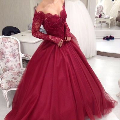 Charming Gowns Long Sleeve Tulle Long Prom Dress Evening Dress
