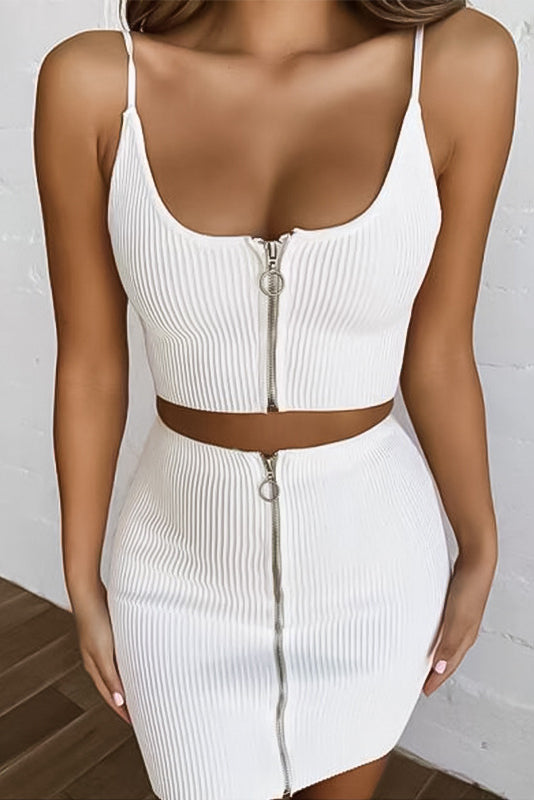 Simple White Sleeveless Two Piece Zipper Short Homecoming Dresses