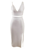 White Sleeveless Two Piece Deep V-Neck Side Split Short Homecoming Dresses