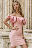Pink Sweet Off The Shoulder Ruffles Short Homecoming Dresses